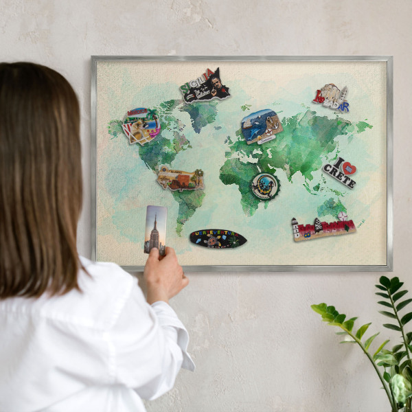 Tableau pour collection d'aimants cadre argenté Carte du monde