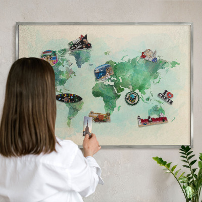 Tableau pour collection d'aimants cadre argenté Carte du monde