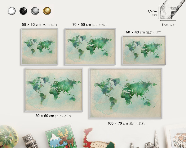 Tableau pour collection d'aimants cadre argenté Carte du monde