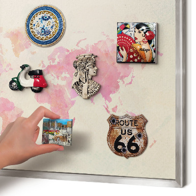 Tableau magnétique décoratif avec cadre argenté Carte du monde