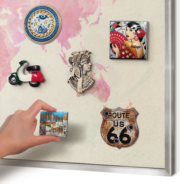 Tableau magnétique décoratif avec cadre argenté Carte du monde