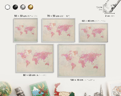 Tableau magnétique décoratif avec cadre argenté Carte du monde