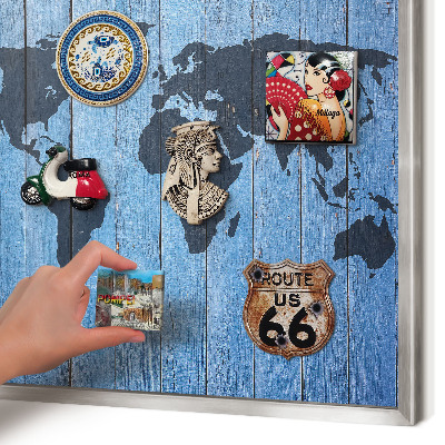 Tableau magnétique décoratif avec cadre argenté Carte du monde