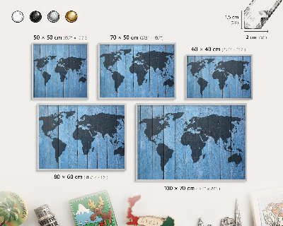 Tableau magnétique décoratif avec cadre argenté Carte du monde