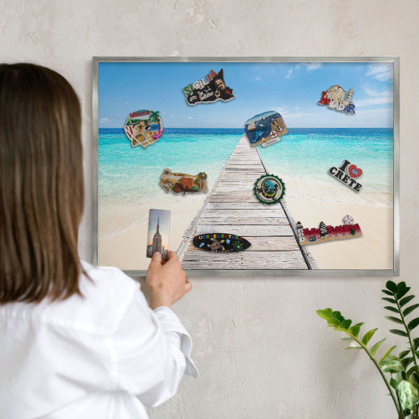 Tableau magnétique décoratif avec cadre argenté Jetée de l'océan