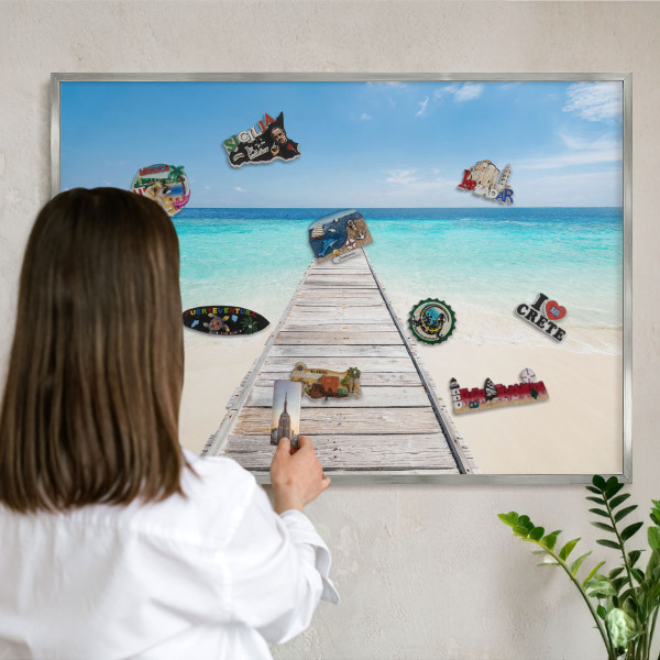Tableau magnétique décoratif avec cadre argenté Jetée de l'océan