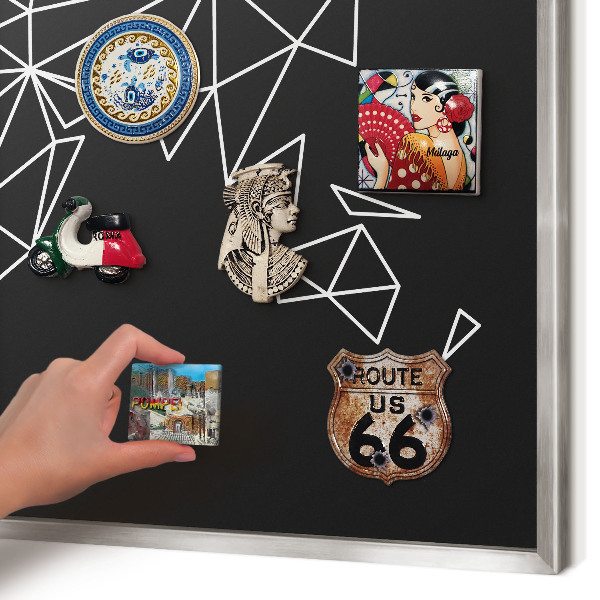 Tableau magnétique décoratif avec cadre argenté Carte du monde