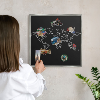 Tableau magnétique décoratif avec cadre argenté Carte du monde