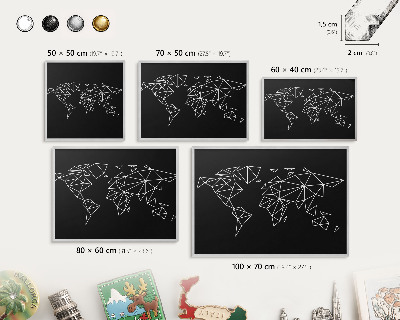 Tableau magnétique décoratif avec cadre argenté Carte du monde