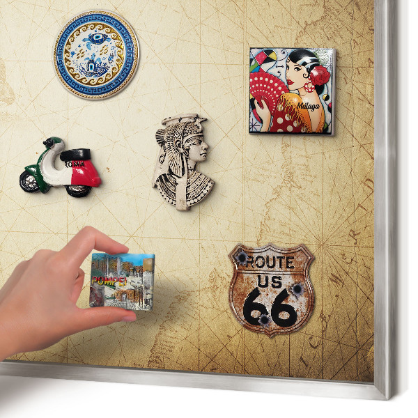 Tableau magnétique décoratif avec cadre argenté Carte ancienne