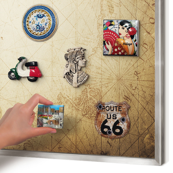 Tableau magnétique décoratif avec cadre argenté Carte ancienne