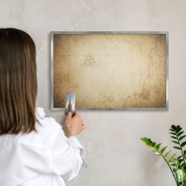 Tableau magnétique décoratif avec cadre argenté Carte ancienne