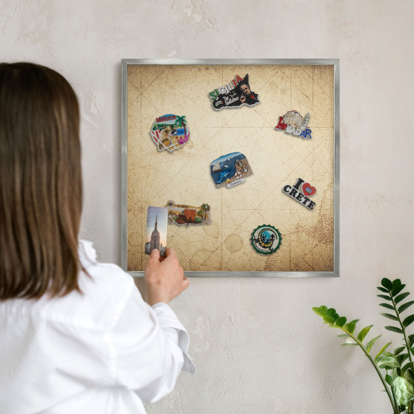 Tableau magnétique décoratif avec cadre argenté Carte ancienne