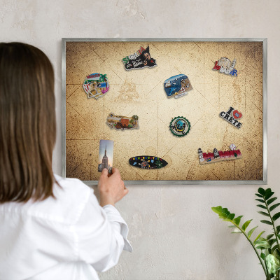 Tableau magnétique décoratif avec cadre argenté Carte ancienne
