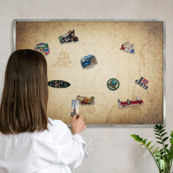 Tableau magnétique décoratif avec cadre argenté Carte ancienne