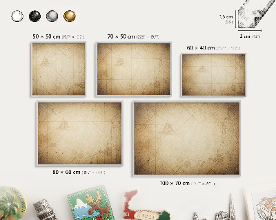 Tableau magnétique décoratif avec cadre argenté Carte ancienne