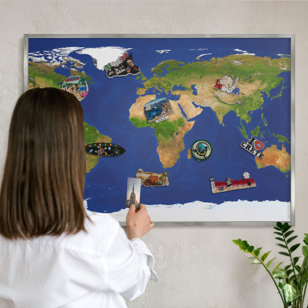 Tableau pour collection d'aimants cadre argenté Cartographier le globe