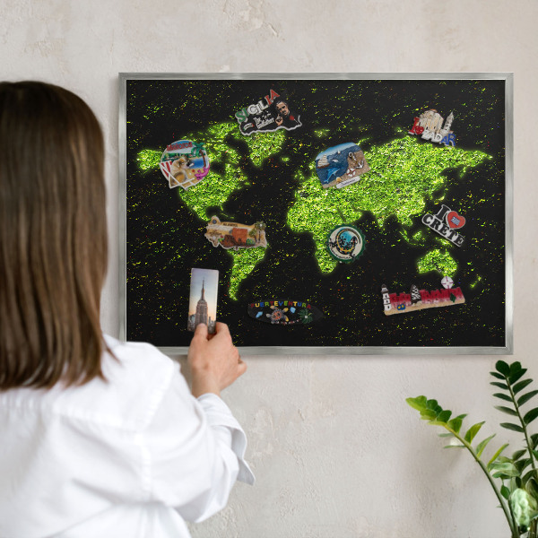 Tableau magnétique décoratif avec cadre argenté Carte verte