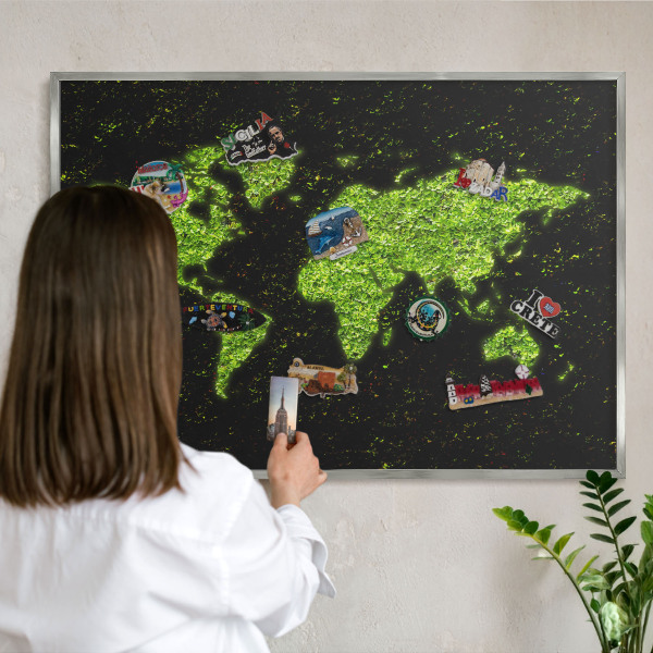 Tableau magnétique décoratif avec cadre argenté Carte verte