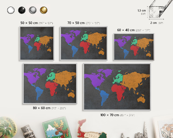 Tableau pour collection d'aimants cadre argenté Carte des couleurs