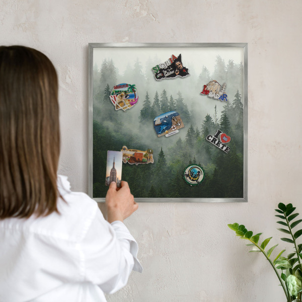 Tableau magnétique décoratif avec cadre argenté Magie de la forêt
