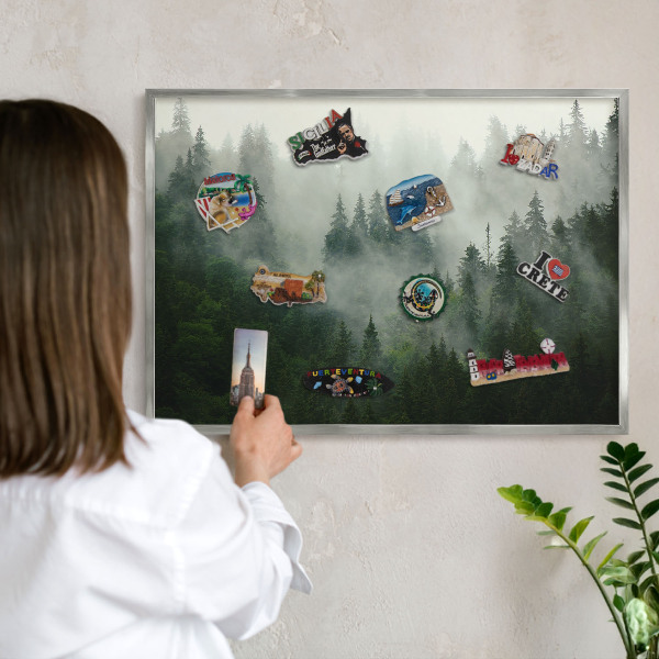 Tableau magnétique décoratif avec cadre argenté Magie de la forêt