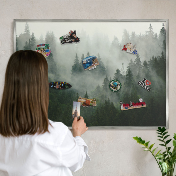 Tableau magnétique décoratif avec cadre argenté Magie de la forêt