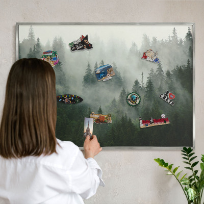 Tableau magnétique décoratif avec cadre argenté Magie de la forêt