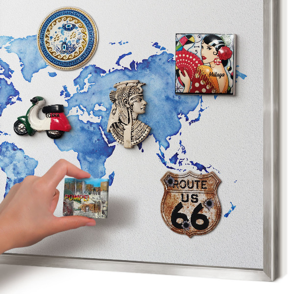 Tableau magnétique décoratif avec cadre argenté Carte à l'aquarelle