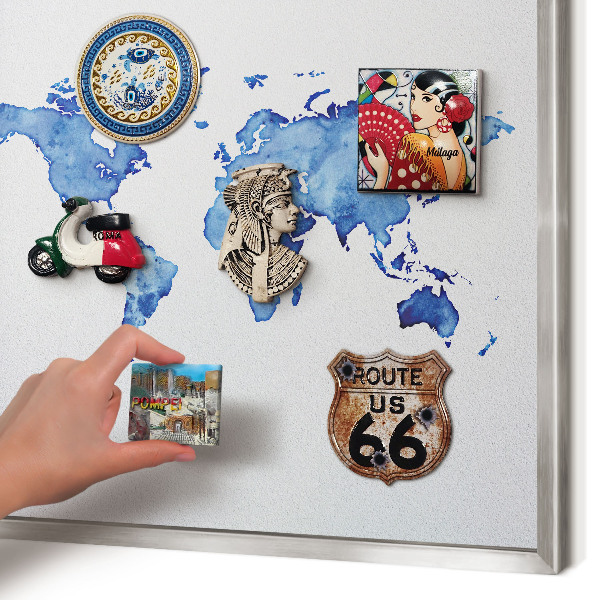 Tableau magnétique décoratif avec cadre argenté Carte à l'aquarelle