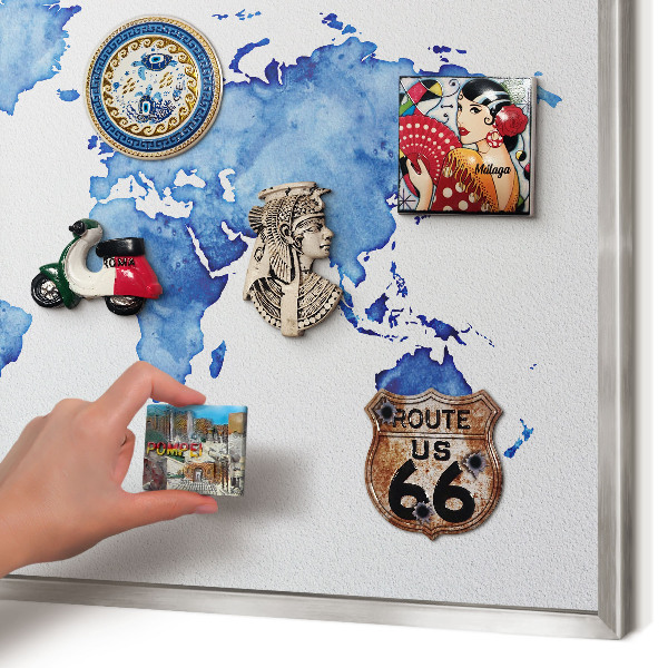 Tableau magnétique décoratif avec cadre argenté Carte à l'aquarelle