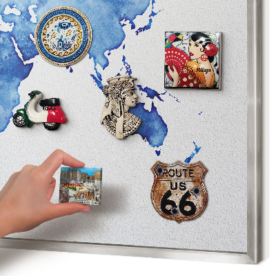 Tableau magnétique décoratif avec cadre argenté Carte à l'aquarelle