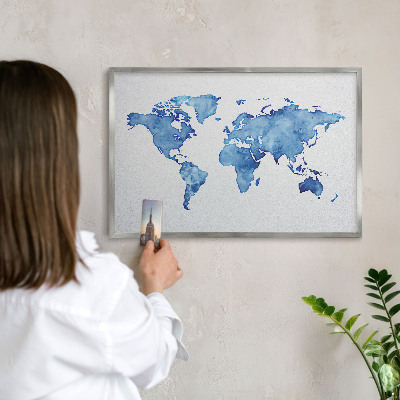 Tableau magnétique décoratif avec cadre argenté Carte à l'aquarelle