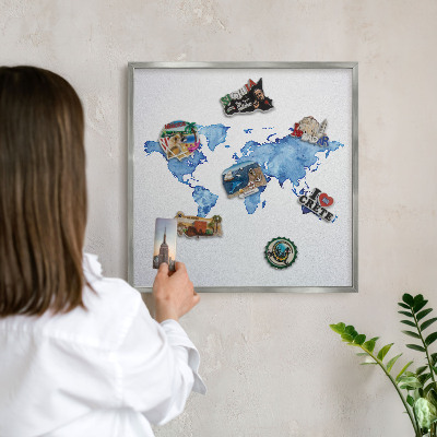Tableau magnétique décoratif avec cadre argenté Carte à l'aquarelle