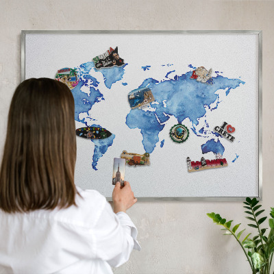 Tableau magnétique décoratif avec cadre argenté Carte à l'aquarelle