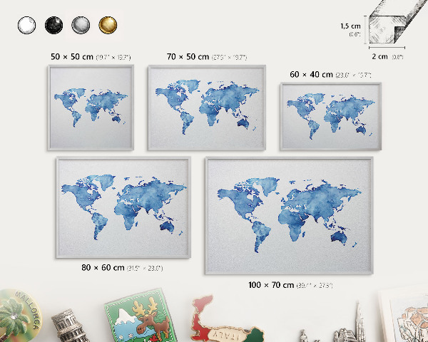Tableau magnétique décoratif avec cadre argenté Carte à l'aquarelle