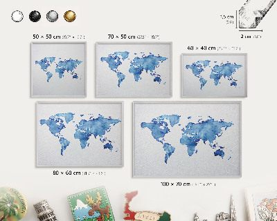 Tableau magnétique décoratif avec cadre argenté Carte à l'aquarelle