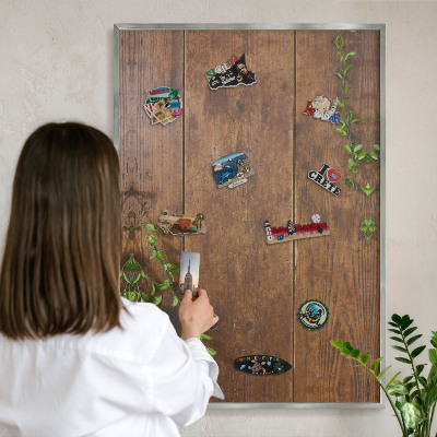 Tableau pour collection d'aimants cadre argenté Nature du bois