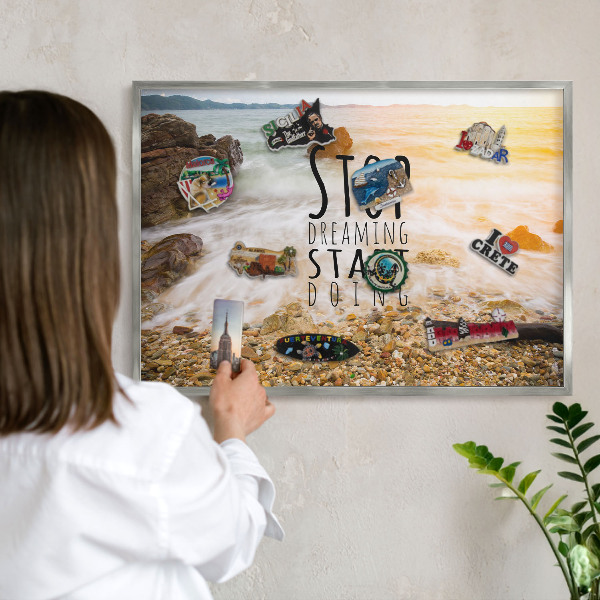 Tableau magnétique décoratif avec cadre argenté Thème côtier