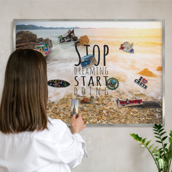 Tableau magnétique décoratif avec cadre argenté Thème côtier