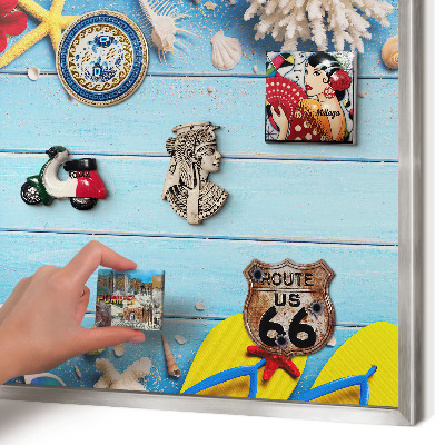 Tableau pour collection d'aimants cadre argenté Plage de vacances