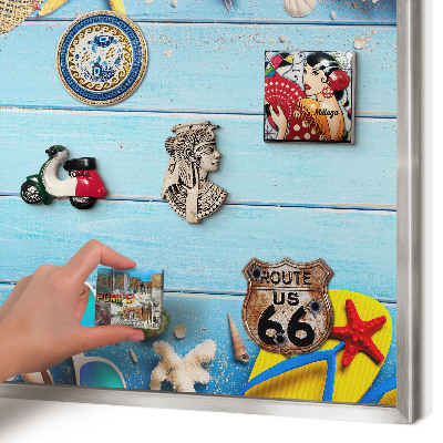 Tableau pour collection d'aimants cadre argenté Plage de vacances