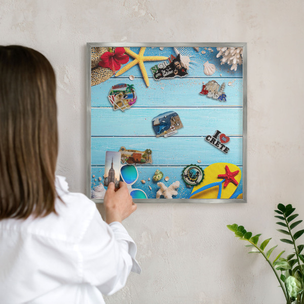 Tableau pour collection d'aimants cadre argenté Plage de vacances