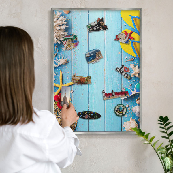 Tableau pour collection d'aimants cadre argenté Plage de vacances
