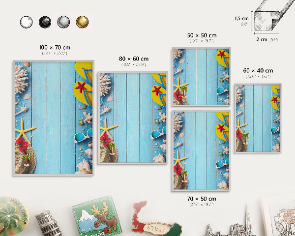 Tableau pour collection d'aimants cadre argenté Plage de vacances