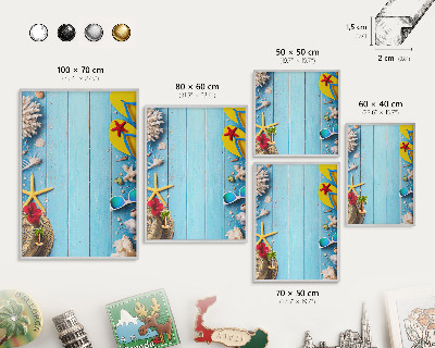 Tableau pour collection d'aimants cadre argenté Plage de vacances