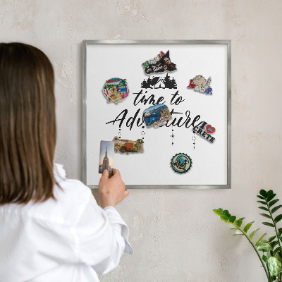 Tableau magnétique décoratif avec cadre argenté L'aventure vous attend