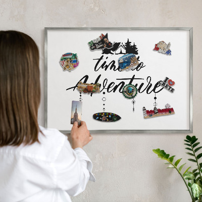 Tableau magnétique décoratif avec cadre argenté L'aventure vous attend