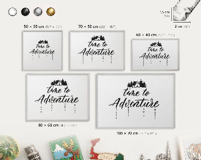 Tableau magnétique décoratif avec cadre argenté L'aventure vous attend