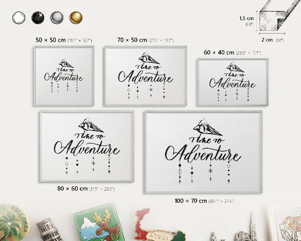Tableau magnétique décoratif avec cadre argenté Aventure en montagne
